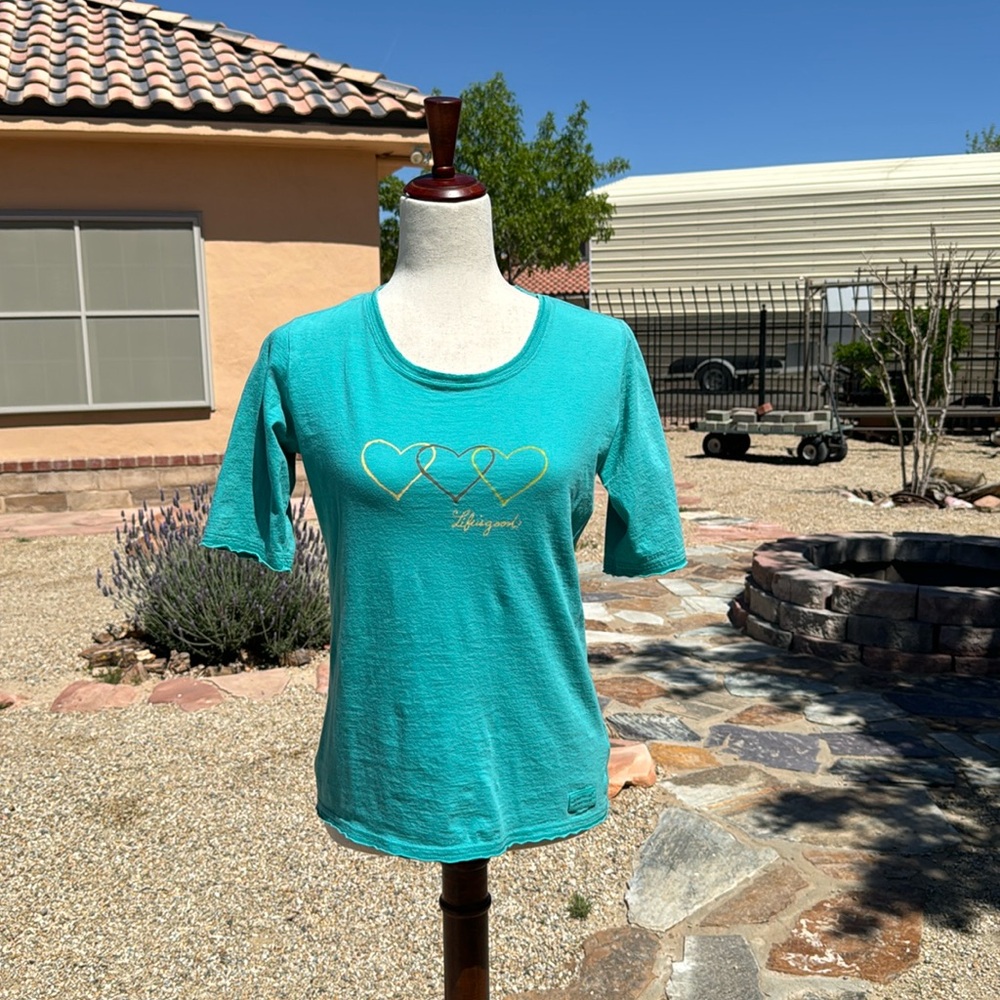 Life Is Good Women's Size M Three Hearts Short Sleeve Shirt